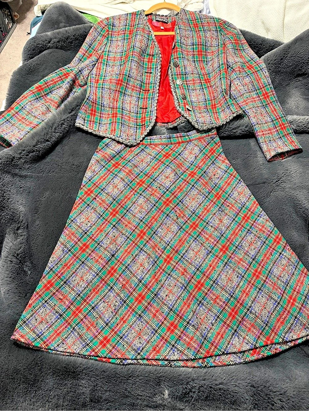 Vintage Italian Ungaro Gruppo GFT Plaid Skirt Set